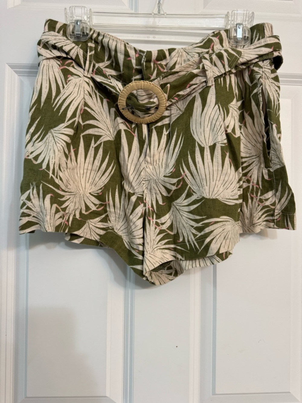 Tahari Olive Green Tropical Paperbag Waist Shorts